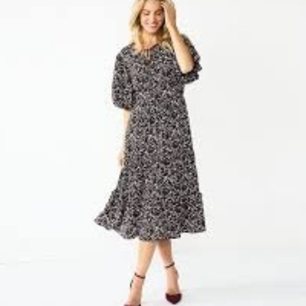 Draper James Womens Floral Ruffle Midi Dress‎ Size S Bloomcore Cottagecore Boho